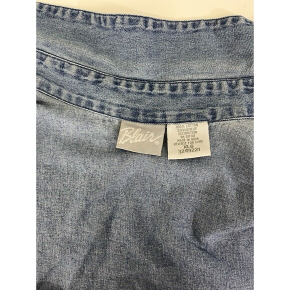 VTG BLAIR Denim Embroidered Floral Dragonfly Short Sleeve Button Up Shirt XL - Picture 7 of 8